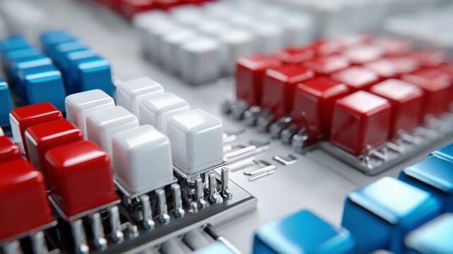 Abstract Array of Electronic Components: An artful composition of neatly arranged electronic components forms a visual representation of the digital realm, showcasing intricacy and connectivity.