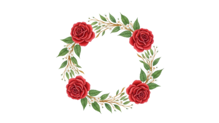 Beautiful red rose wreath for mother's day and valentine's day isolated on transparent background