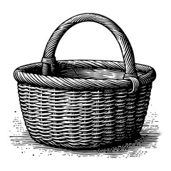 Obraz premium Wicker Basket With Handle On White Background Black And White Illustration