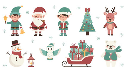 Fototapeta premium Festive christmas characters and decorations adorning a winter wonderland scene