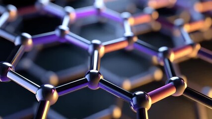 Shiny hexagonal lattice of graphene carbon molecular structure and metallic atom connections reflective purple and blue 3d futuristic nanotechnology science structure evoking innovation and high tech - Powered by Adobe