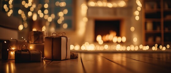 Christmas gifts by fireplace