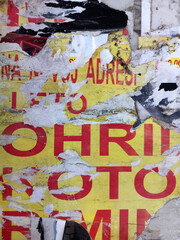Obraz premium Torn and ripped street poster background, old and grungy paper, artistic collage