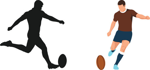 rugby player kicking ball silhouette on transparent background