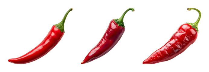 Vibrant red chili pepper set isolated on transparent background PNG set with transparent background