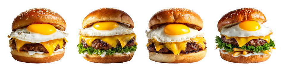 Delicious gourmet burger with egg and cheese PNG set with transparent background