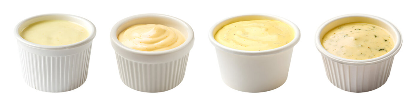 Collection of creamy sauce in ramekin PNG set with transparent background