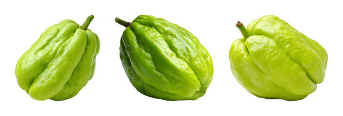 Fresh chayote squash isolated on transparent background PNG set with transparent background