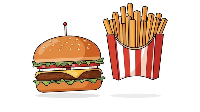 Burger and Fries Food Illustration Minimalist Flat Design