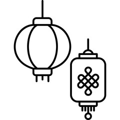 Obraz premium Lantern Line Icon for Chinese New Year, Festival Decoration Symbol Vector