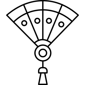 Fan Line Icon for Chinese New Year, Traditional Hand Fan Symbol Vector