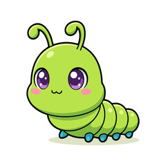 Naklejka premium Cartoon Style Cute Green Caterpillar Insect Character Graphic Illustration