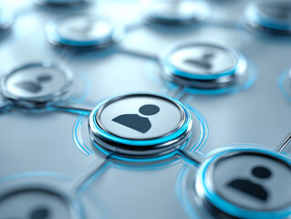 Digital network connection concept symbolizing user profiles linked through technology and glowing blue lines on a futuristic interface panel background