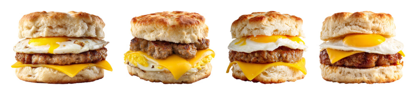 Delicious breakfast biscuit sandwich collection PNG set with transparent background