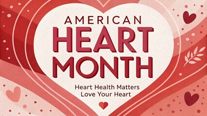 American Heart Month A graphic design celebrating American Heart Month with a heart-shaped logo and red color scheme