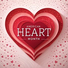 American Heart Month A graphic design celebrating American Heart Month with a layered heart and red background