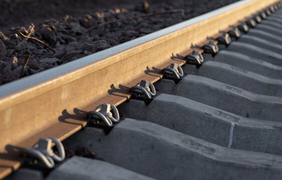 Railway tracks at sunset. New infrastructure for train traffic