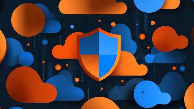 Blue cloud orange shield security protection data network abstract layered cloud security shield blue orange network protection abstract digital safety illustration conveying modern gradient