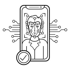capable of matching human face from digital image  concept, Face recognition system using Artificial Intelligence vector icon design, AI automation stock illustration