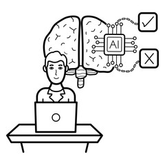 computer brain interface making decision concept, Artificial Intelligence makes logical decisions to automate tasks vector icon design, AI automation stock illustration