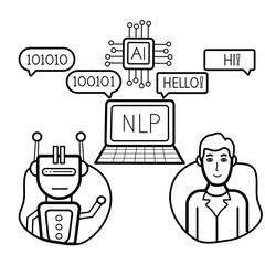 teaches computers to understand, interpret, and generate human language concept, Converting spoken words into text vector icon design, AI automation stock illustration