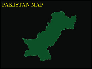 Obraz premium Green Pakistan Map Silhouette with Gold Text on Black Background