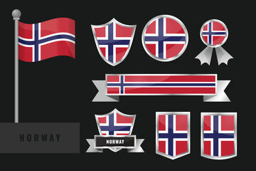 Naklejka premium Norway flag set. Collection of Norway national emblems. Flat design of flags collection.