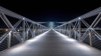 Fototapeta premium Modern Clean Bridge Structure with Minimal Lighting Features at Night Highlighting Architectural Design and Urban Aesthetics