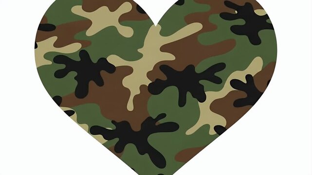Camouflage Heart Shape Graphic With White Background Motion Loop