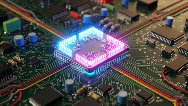Advanced microchip on circuit board - Powered by Adobe