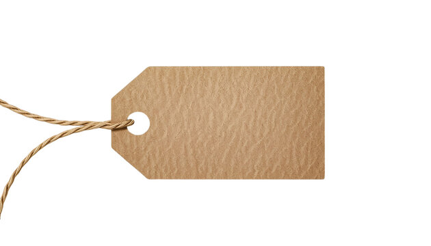 A blank brown tag with a string on transparent background