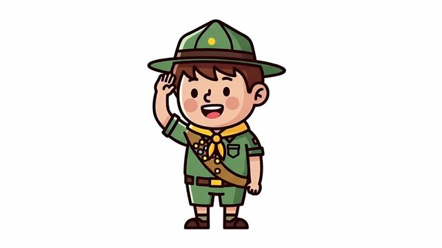 Cartoon Boy Scout Character Animation Saluting and Walking