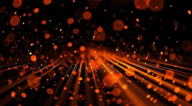 Vibrant orange light trails and particles on dark background