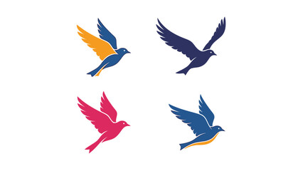 Fototapeta premium Flock of colorful stylized birds flying in formation against dark gradient background