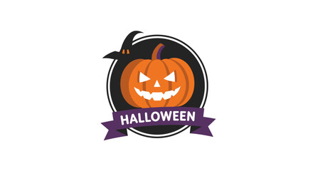Halloween Jack-O-Lantern with Axe in Black Circle Banner on Dark Background