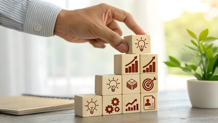 Business Growth with Wooden Blocks Concept