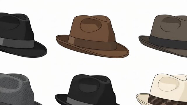Collection Of Six Different Styles Of Hats On White Background
