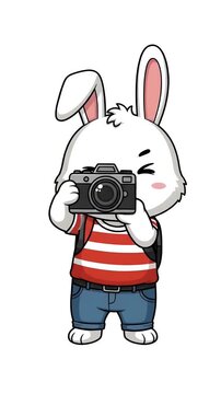 Cartoon Rabbit Holding Camera Giving Thumbs Up
