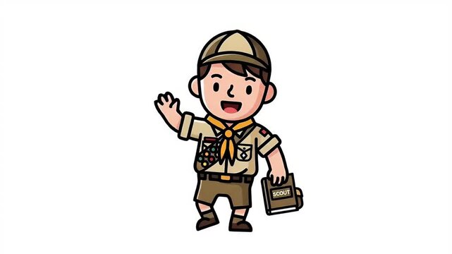 Cartoon Scout Boy Holding Book and Wearing Uniform