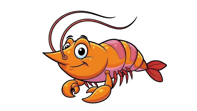 Cartoon Shrimp Character With Pink Stripes And Orange Body