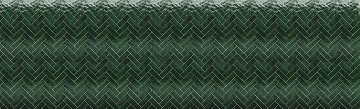 Dark green herringbone ceramic tile texture panoramic banner