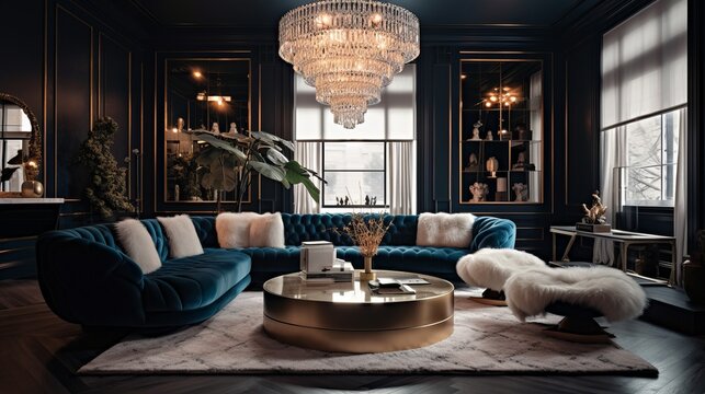 The glamour modern style interior design boasts a bold and daring aesthetic that commands attention 