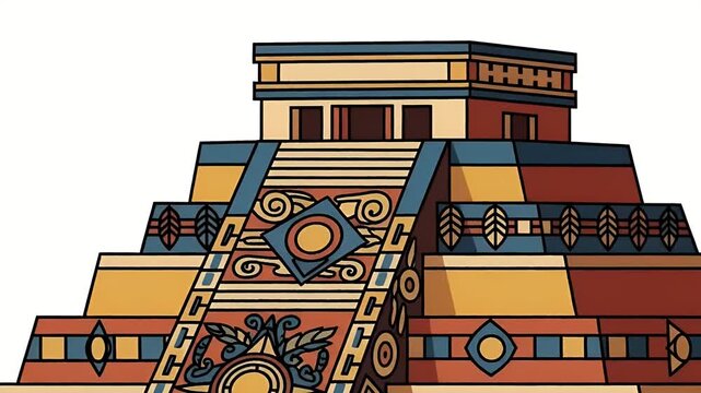 Colorful Aztec Pyramid Structure With Intricate Patterns And Terraces