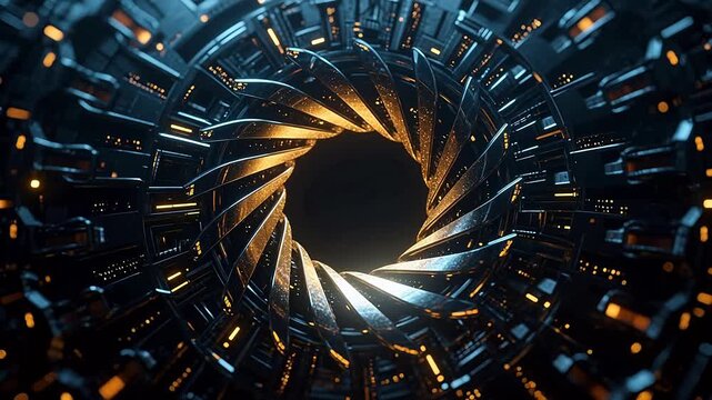 MetalSpiralTunnelwithGoldenGlow