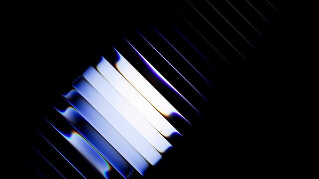 Cyclic 3D animation. Abstract minimalist aesthetic background. Fluted glass texture. Bright light reflects and slides inside black diagonal stripes