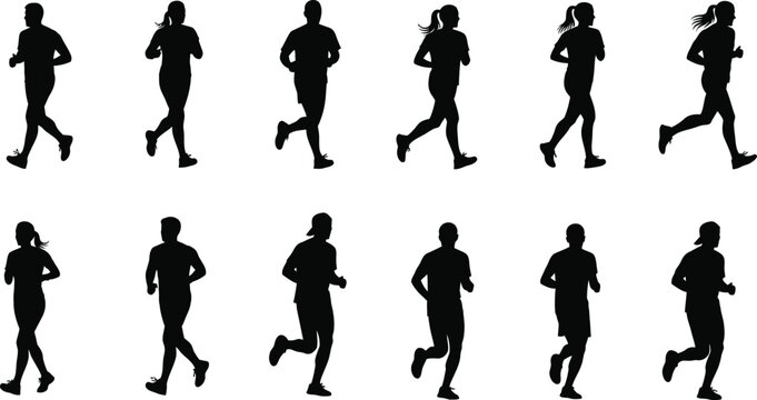 a collection of running people in various poses silhouette