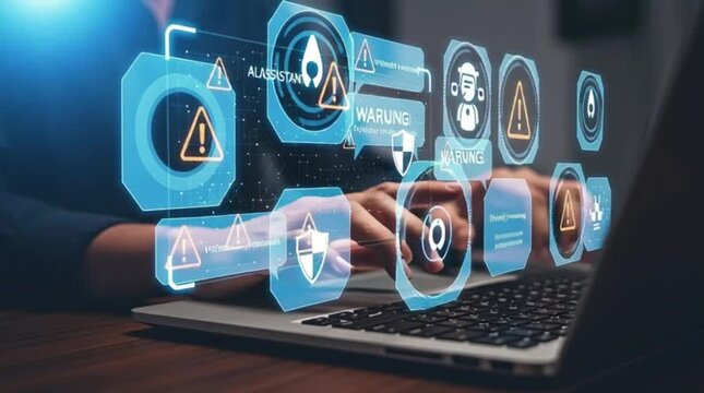 Digital Threat Monitoring, Office Workspace, Graphic Visualization, Tech Environment, Close-Up Perspective