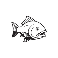 Fototapeta premium Stylized line drawing of a fish in profile with fins and open mouth.