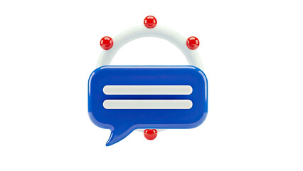 3D Blue Speech Bubble with Red Spheres and White Arch