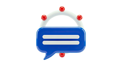 3D Blue Speech Bubble with Red Spheres and White Arch